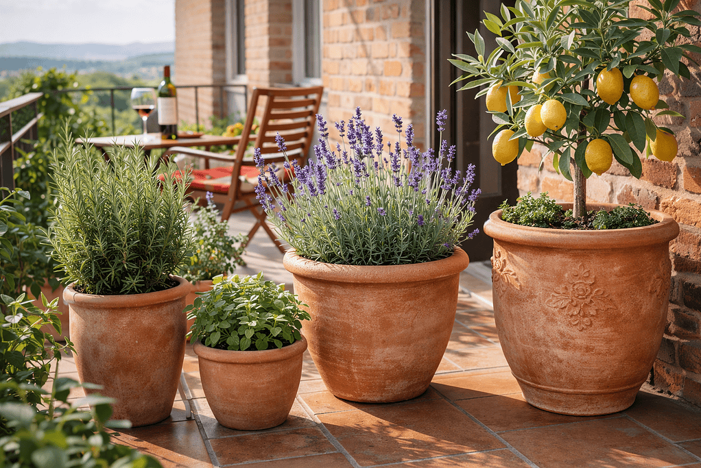 Toskania na polskim balkonie. Jakie rośliny dobrać do klasycznych donic terakotowych?